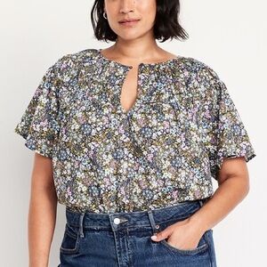 Old Navy Floral Blouse with Blue and Purple Accents